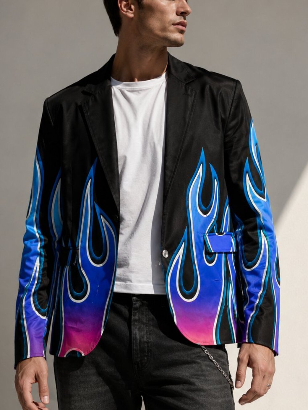 Conceptual Subculture Cotton Blazer Blue Flame Hot Rod Size 2x  Biker Sport Coat